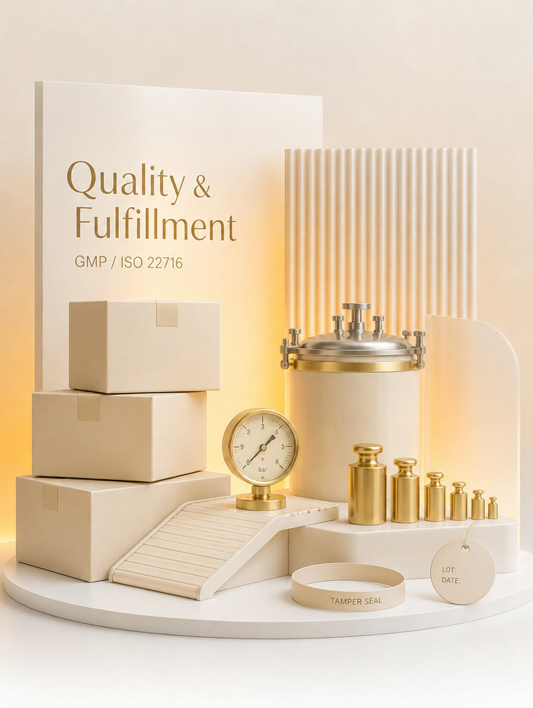 Quality & Fulfillment — GMP / ISO 22716 quality systems